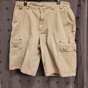 DULUTH TRADING CO Shorts Mens 40 (42) Tan 12" Cargo Heavy Pockets Flex Fire Hose